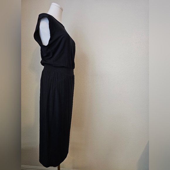 Athleta Santorini Cinch Dress Black Midi  Soft Knit Womens Size SP Soft Comfy - Picture 8 of 11